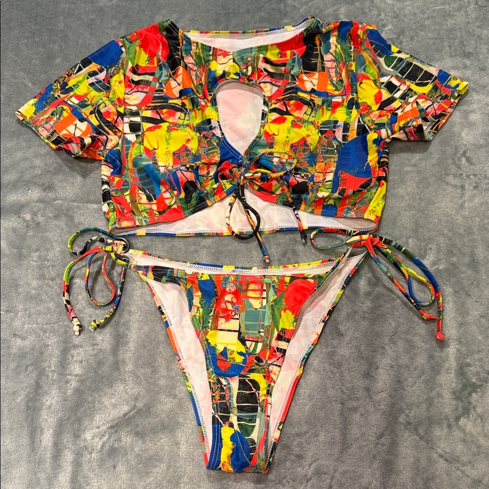 BOLD & SEXY Abstract Print Bikini with Tie Details, size XL